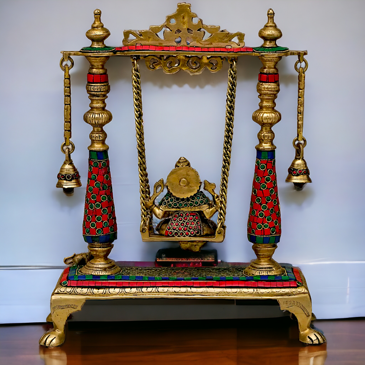 Large Ganpati Swinging Brass with Stone Work idol - 16 inches Nikuressence