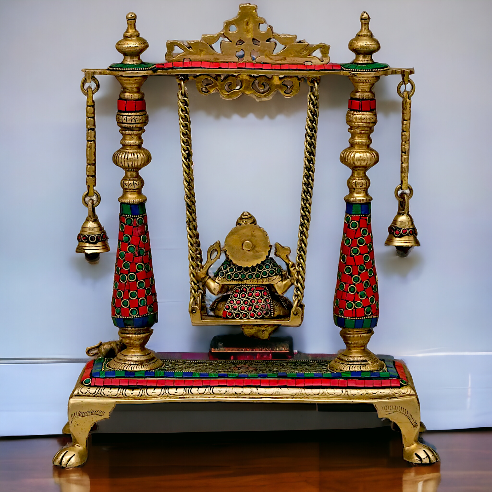 Large Ganpati Swinging Brass with Stone Work idol - 16 inches Nikuressence