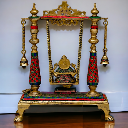 Large Ganpati Swinging Brass with Stone Work idol - 16 inches Nikuressence