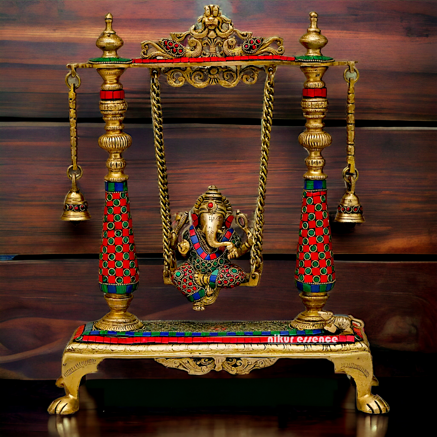 Large Ganpati Swinging Brass with Stone Work idol - 16 inches Nikuressence