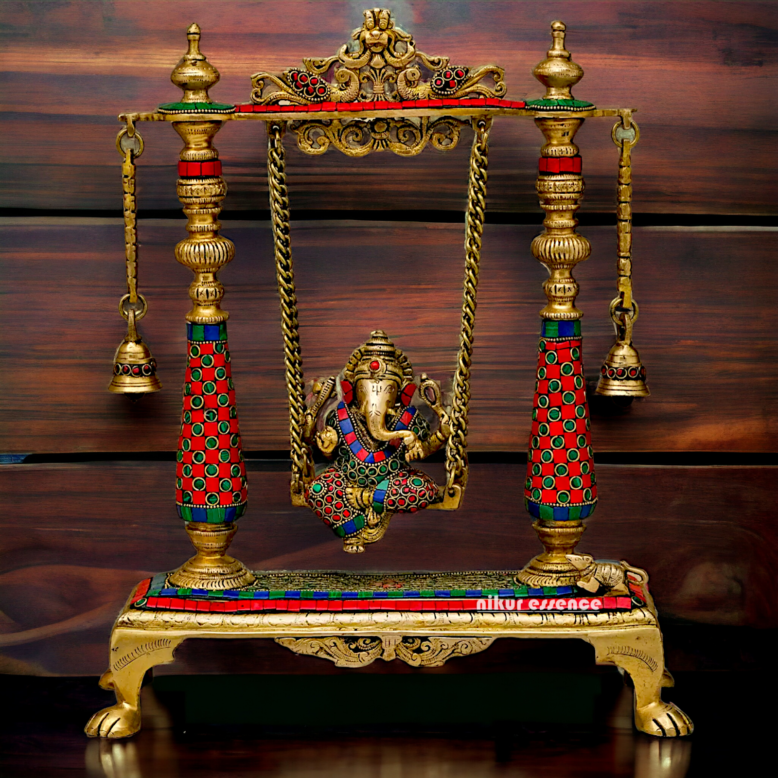 Large Ganpati Swinging Brass with Stone Work idol - 16 inches Nikuressence