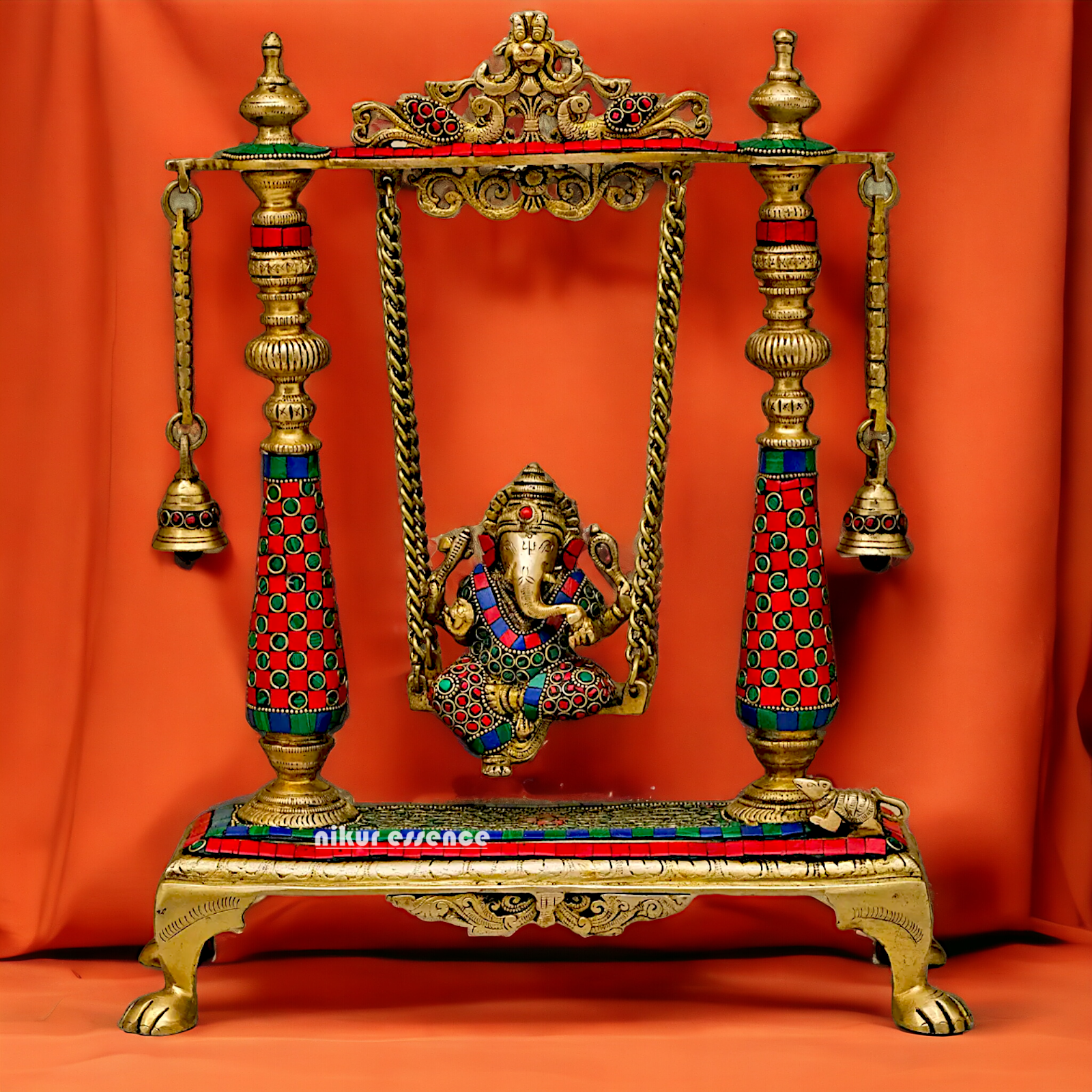 Large Ganpati Swinging Brass with Stone Work idol - 16 inches Nikuressence