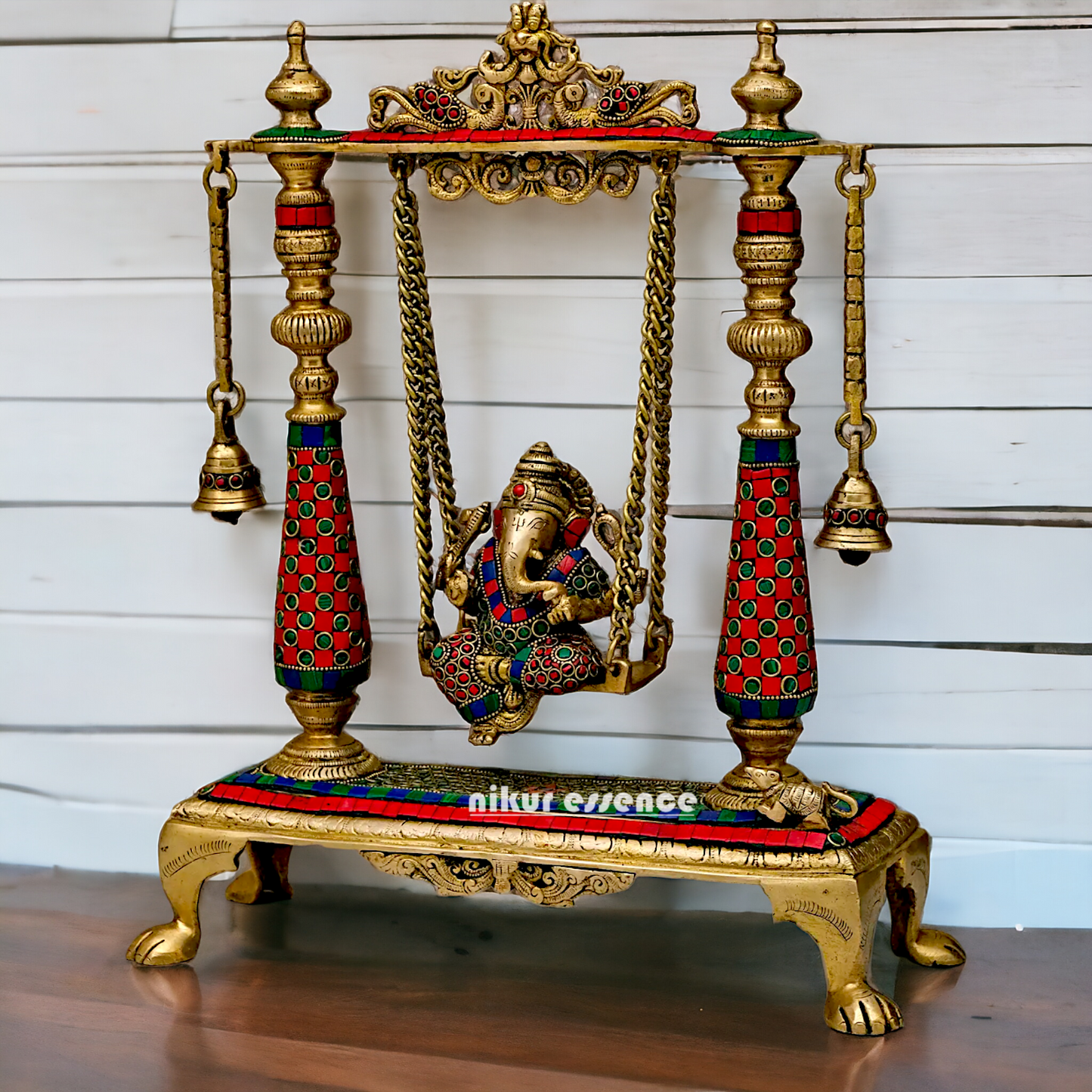 Large Ganpati Swinging Brass with Stone Work idol - 16 inches Nikuressence