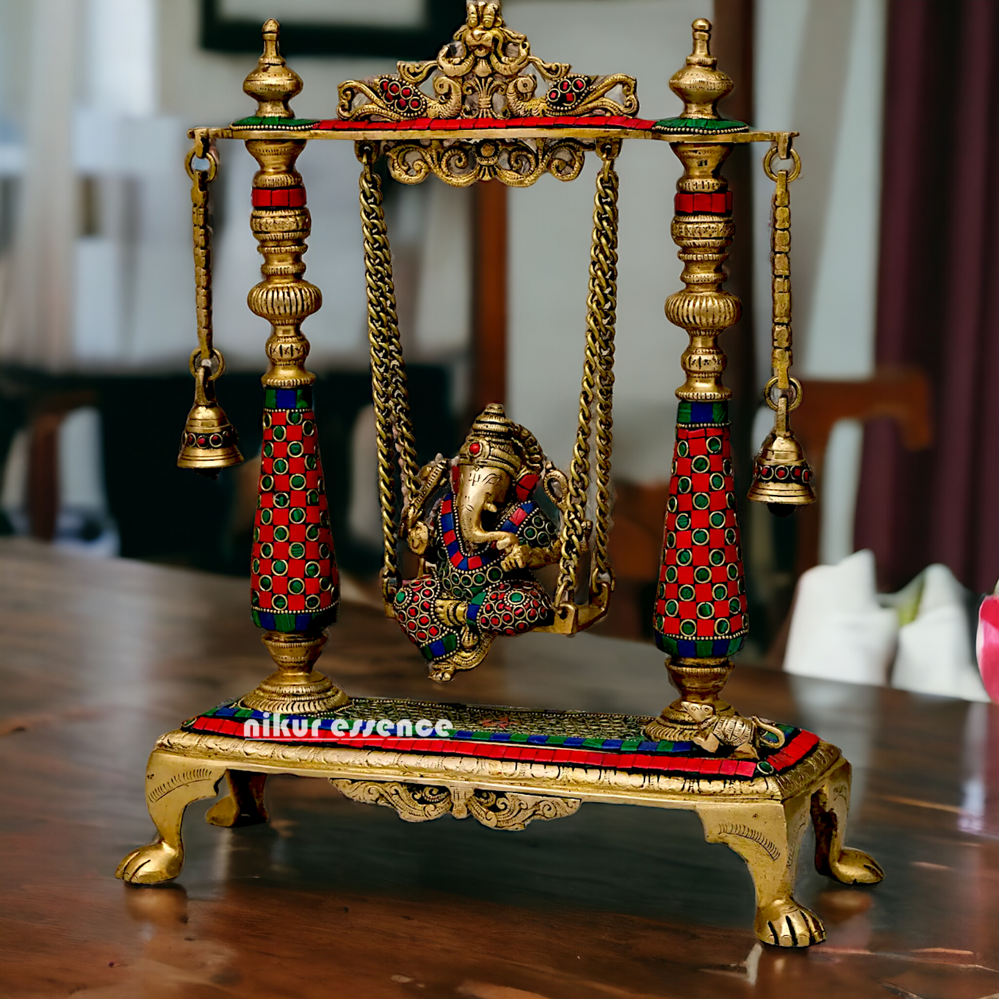 Large Ganpati Swinging Brass with Stone Work idol - 16 inches Nikuressence