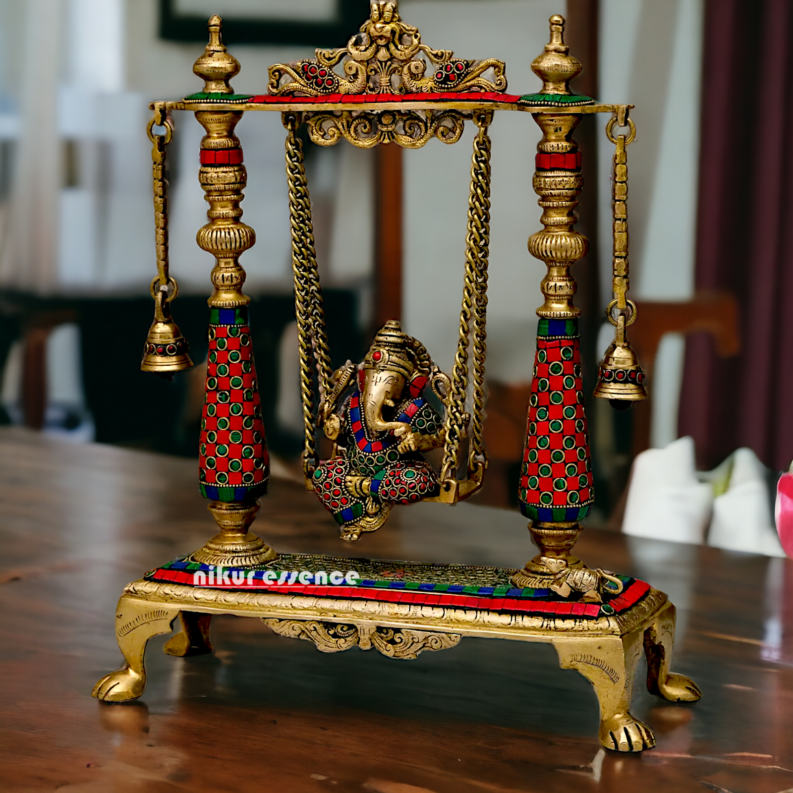 Large Ganpati Swinging Brass with Stone Work idol - 16 inches Nikuressence