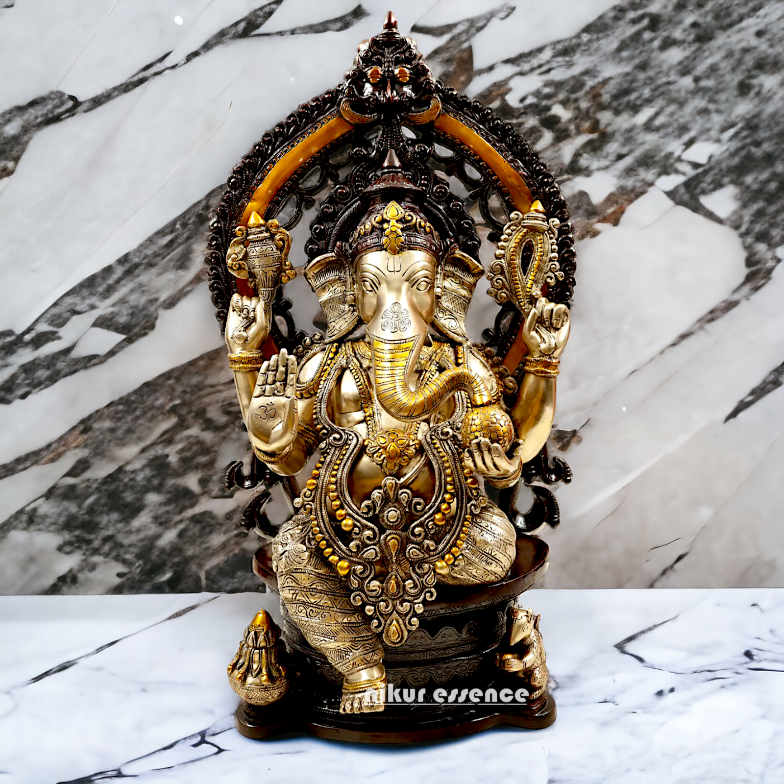 Lord Ganesha Sitting Brass Ganpati Bappa morya idol - 26.3 inches Nikuressence