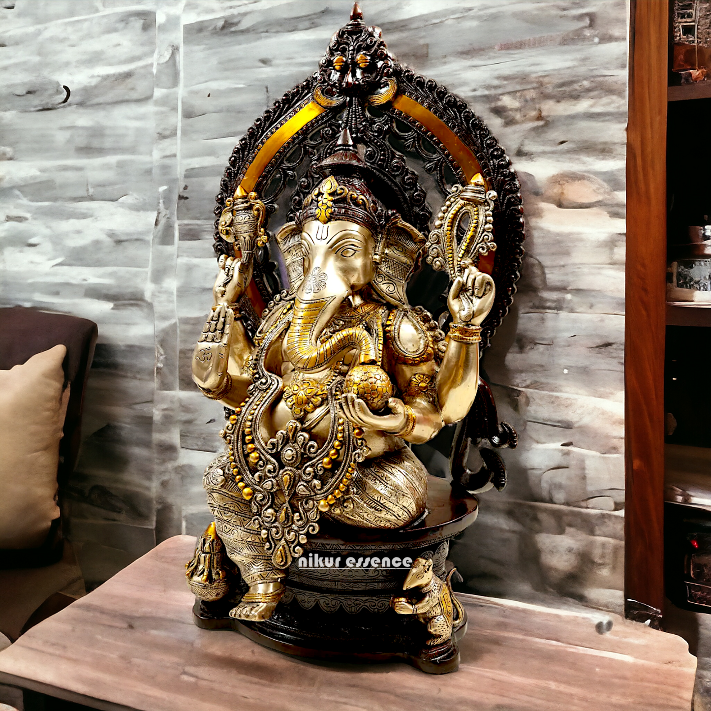 Lord Ganesha Sitting Brass Ganpati Bappa morya idol - 26.3 inches Nikuressence