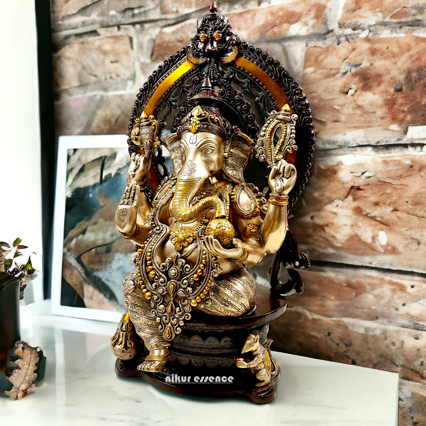 Lord Ganesha Sitting Brass Ganpati Bappa morya idol - 26.3 inches Nikuressence