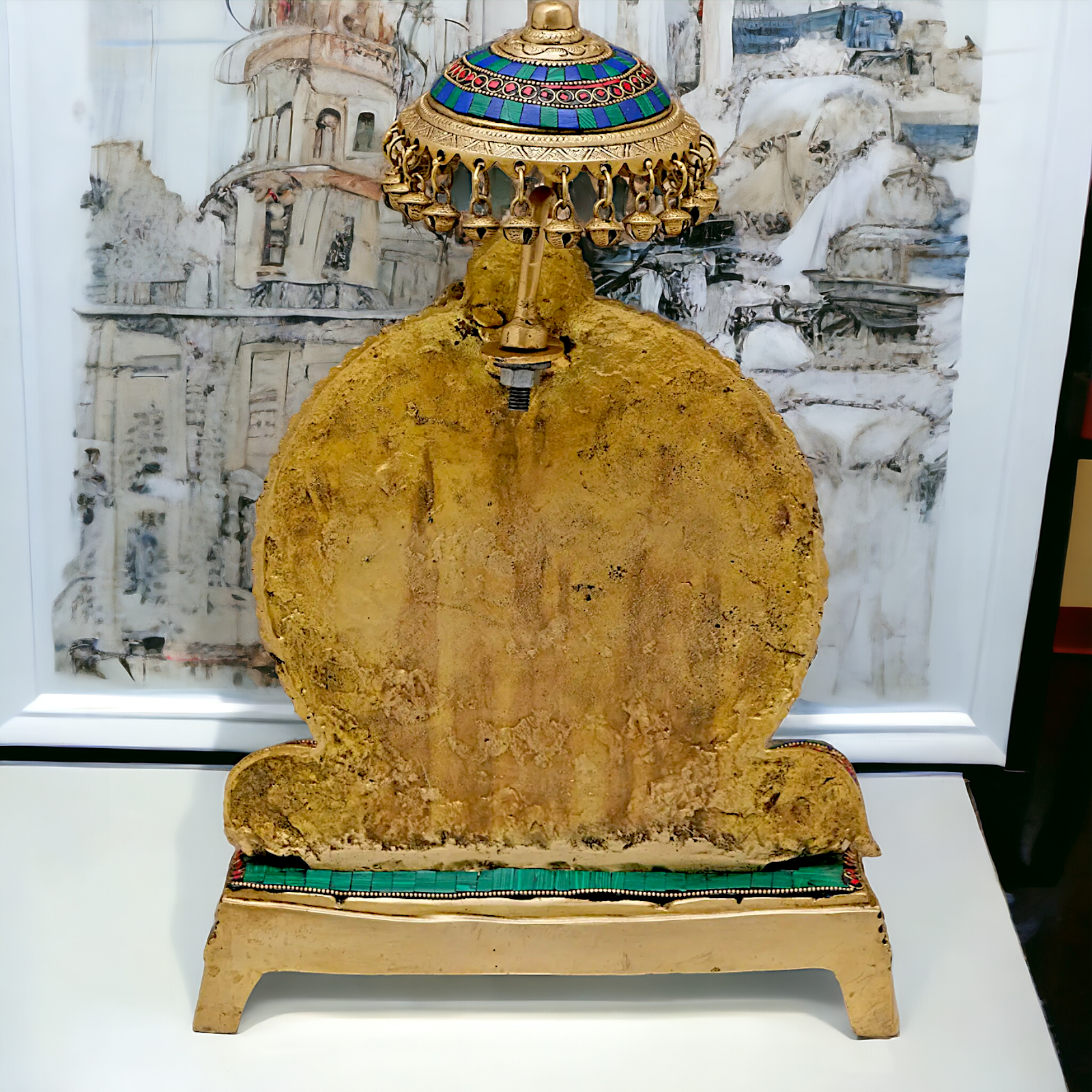 Lord Vinayaka Sitting on Singhasan Brass with Stone work - 18 inches Nikuressence