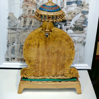 Lord Vinayaka Sitting on Singhasan Brass with Stone work - 18 inches Nikuressence