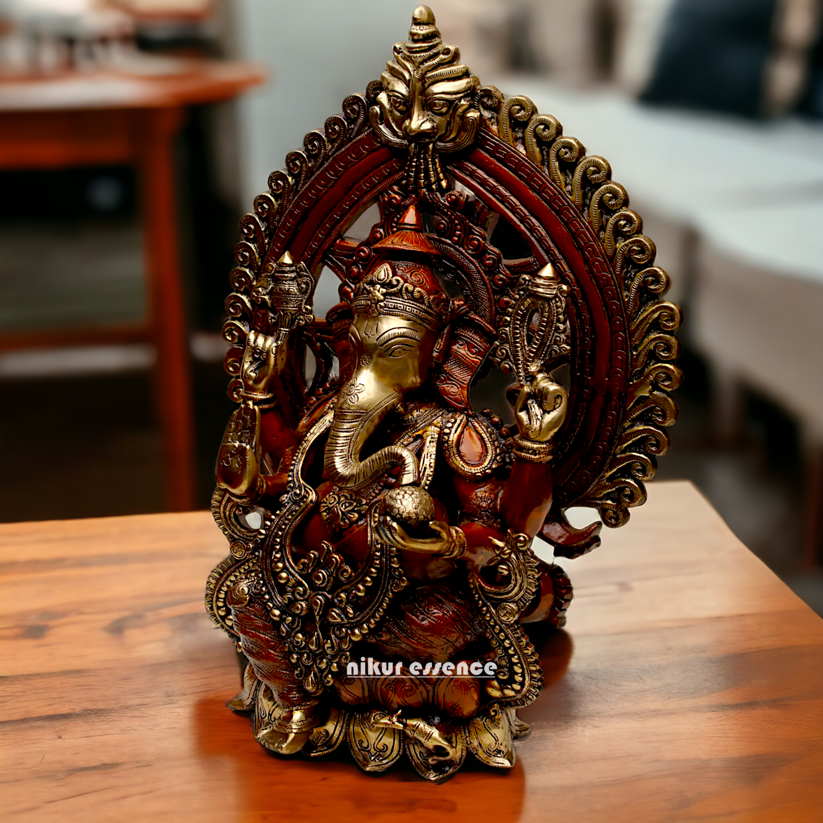 Brass Ganesha Vinayaka Seated on Lotus Idol - 25 inches Nikuressence