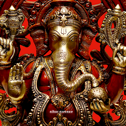 Brass Ganesha Vinayaka Seated on Lotus Idol - 25 inches Nikuressence