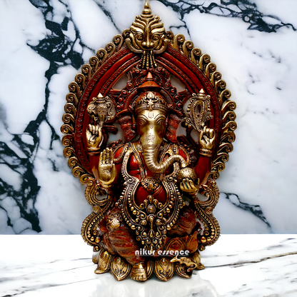 Brass Ganesha Vinayaka Seated on Lotus Idol - 25 inches Nikuressence