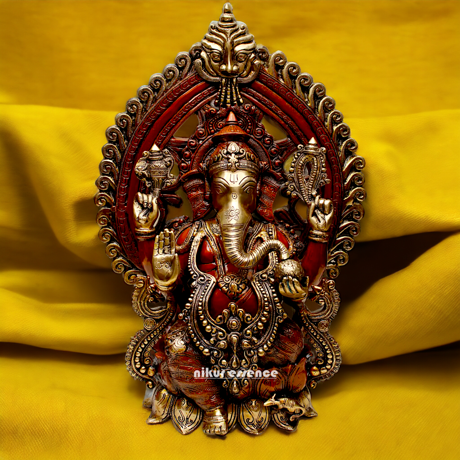 Brass Ganesha Vinayaka Seated on Lotus Idol - 25 inches Nikuressence