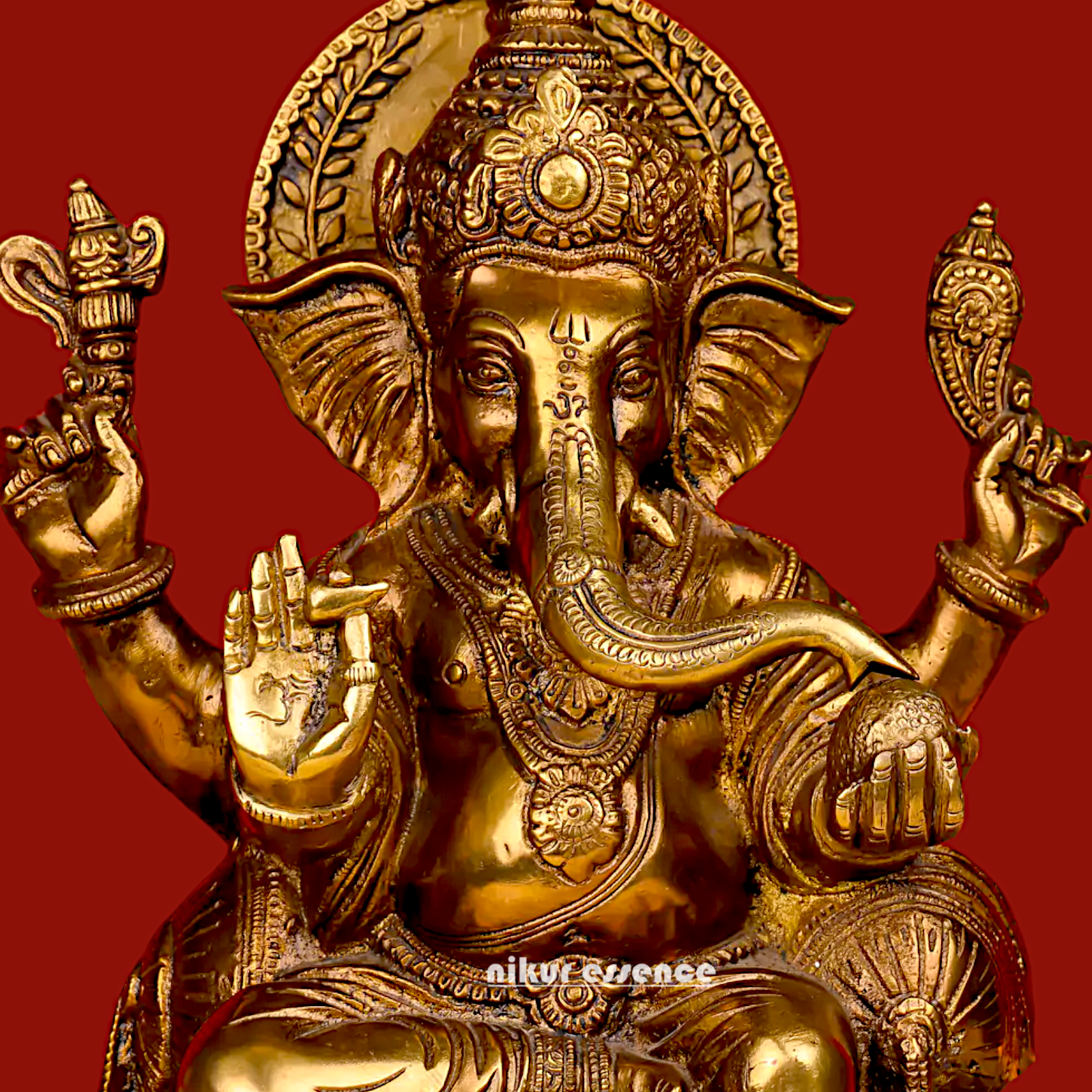 Shop Ganesha Ganpati Sitting with laddoo thali Solid Brass statue - 13 inches Nikuressence