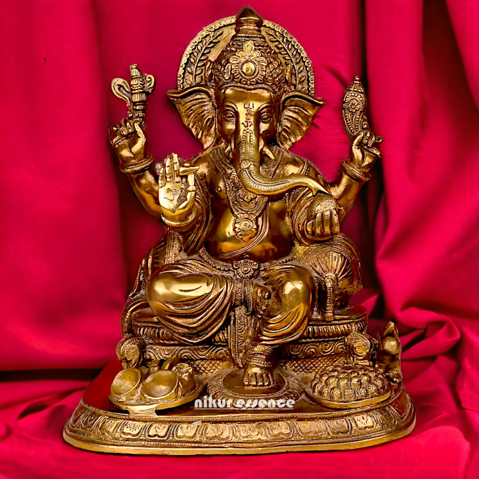 Shop Ganesha Ganpati Sitting with laddoo thali Solid Brass statue - 13 inches Nikuressence