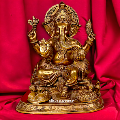 Shop Ganesha Ganpati Sitting with laddoo thali Solid Brass statue - 13 inches Nikuressence