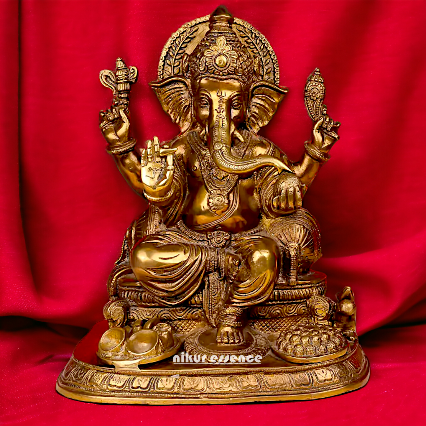 Shop Ganesha Ganpati Sitting with laddoo thali Solid Brass statue - 13 inches Nikuressence