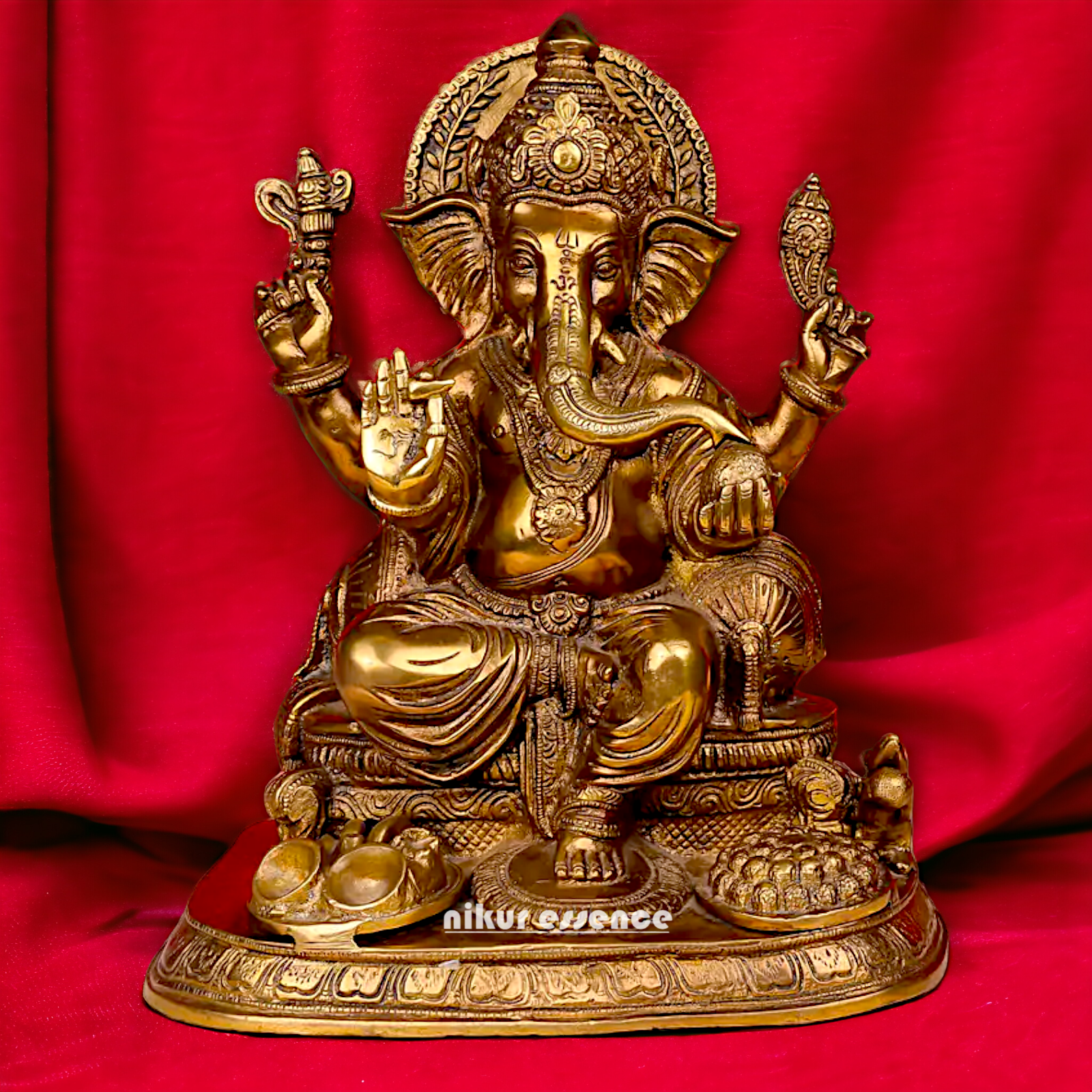 Shop Ganesha Ganpati Sitting with laddoo thali Solid Brass statue - 13 inches Nikuressence