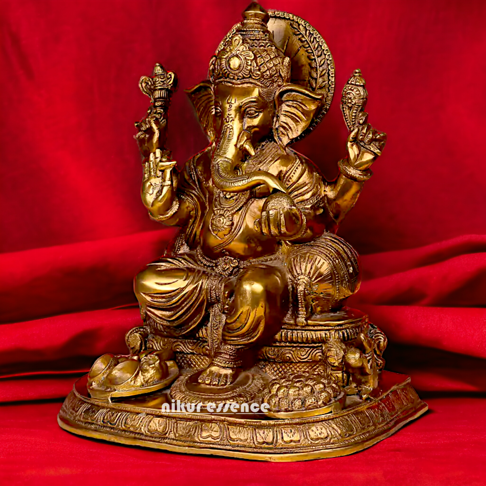 Shop Ganesha Ganpati Sitting with laddoo thali Solid Brass statue - 13 inches Nikuressence