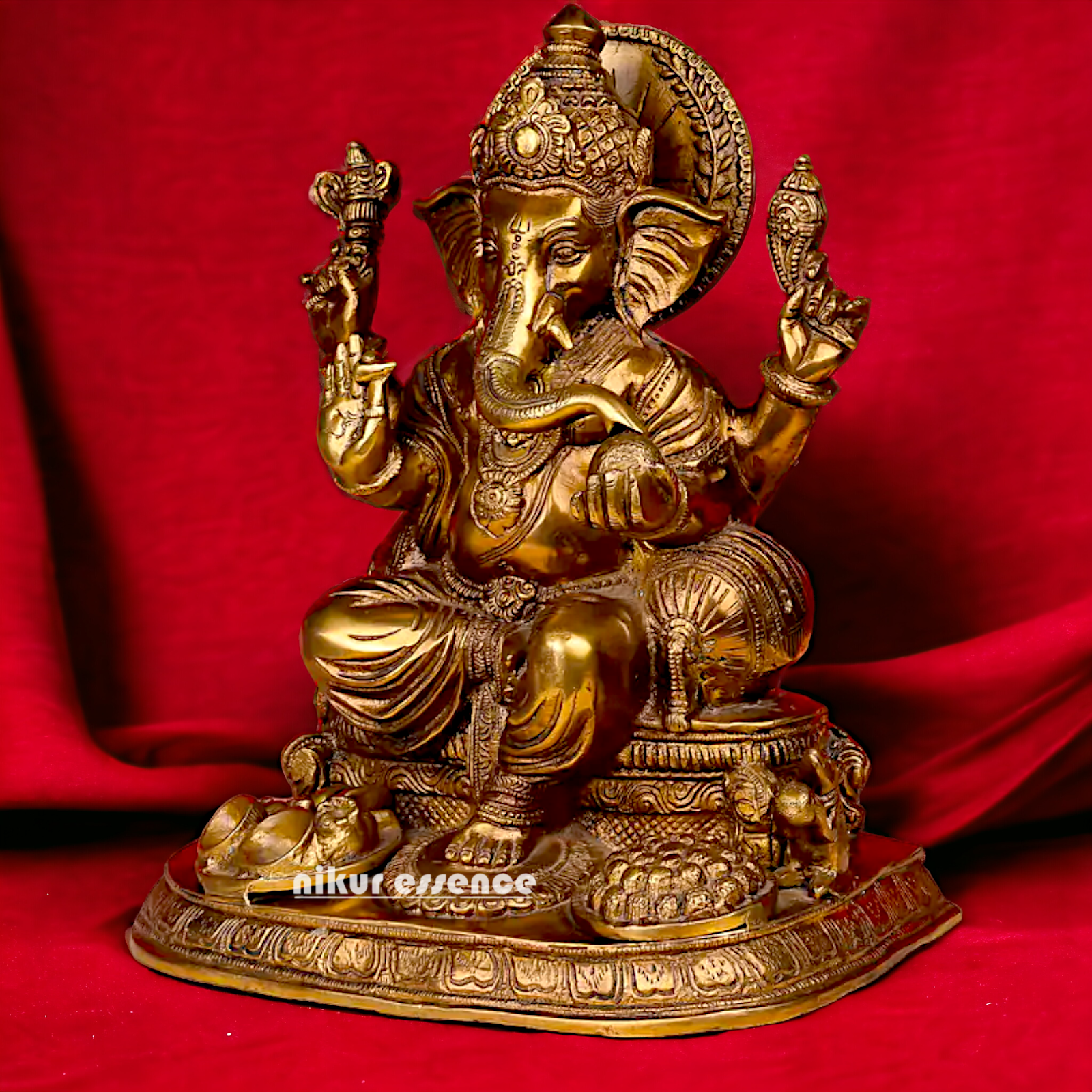 Shop Ganesha Ganpati Sitting with laddoo thali Solid Brass statue - 13 inches Nikuressence