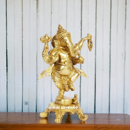 Buy Ganesha Vinayaka Dancing Solid Brass idol - 8 inches Nikuressence