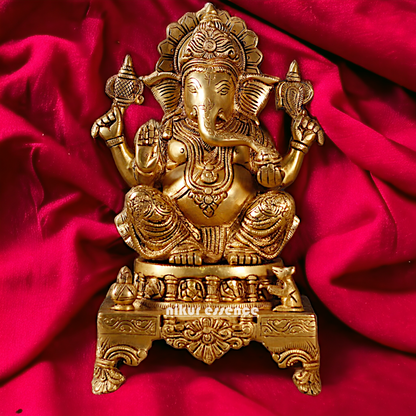 Superfine Brass Ganpati Sitting idol - 11 inches Nikuressence