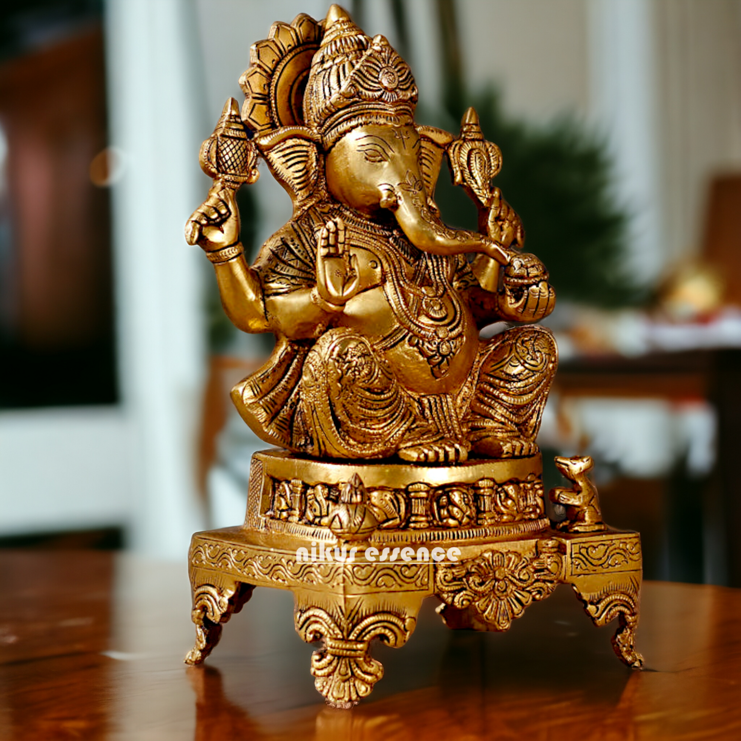 Superfine Brass Ganpati Sitting idol - 11 inches Nikuressence