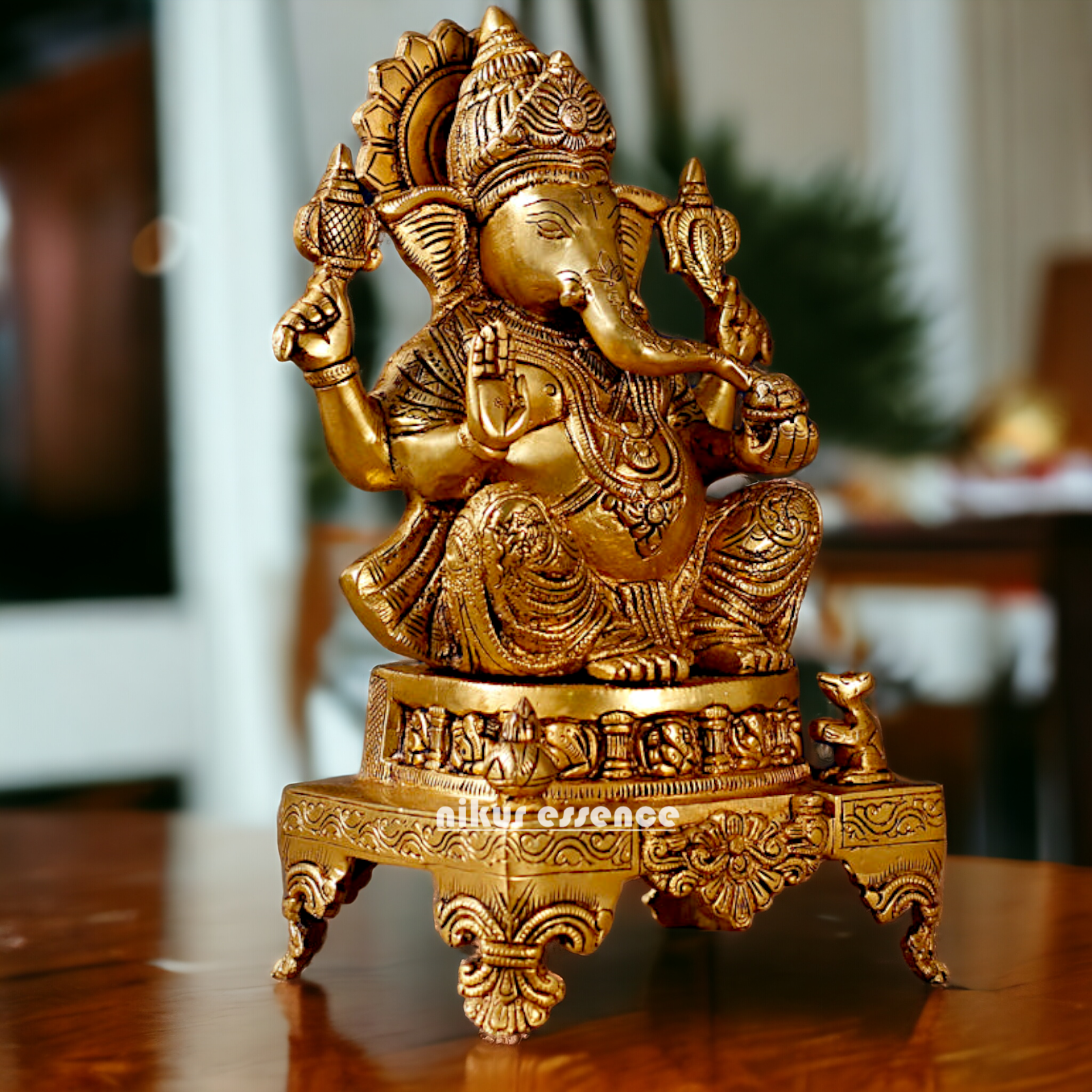 Superfine Brass Ganpati Sitting idol - 11 inches Nikuressence