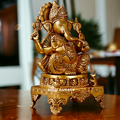 Superfine Brass Ganpati Sitting idol - 11 inches Nikuressence