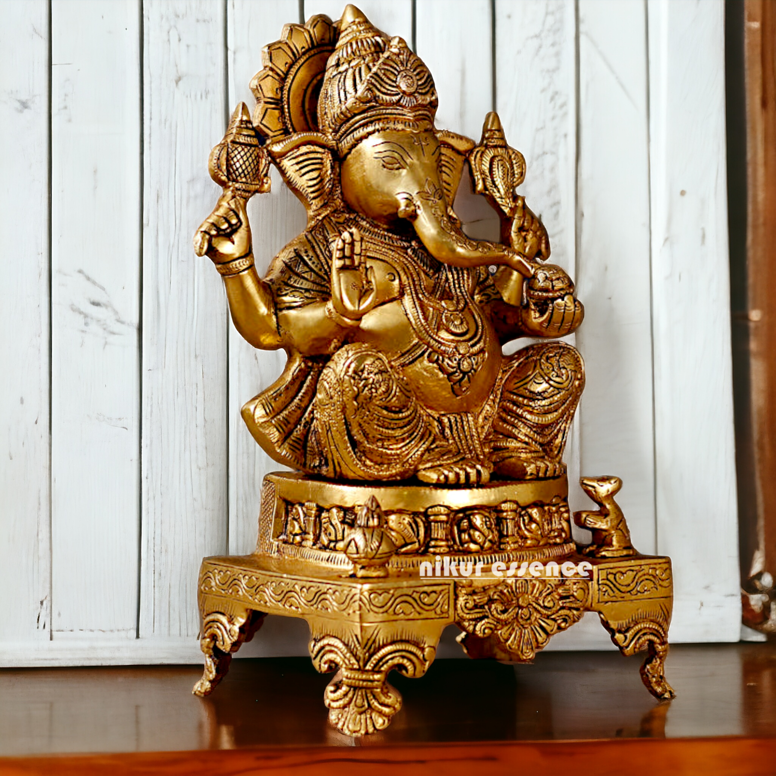 Superfine Brass Ganpati Sitting idol - 11 inches Nikuressence