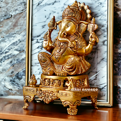 Superfine Brass Ganpati Sitting idol - 11 inches Nikuressence