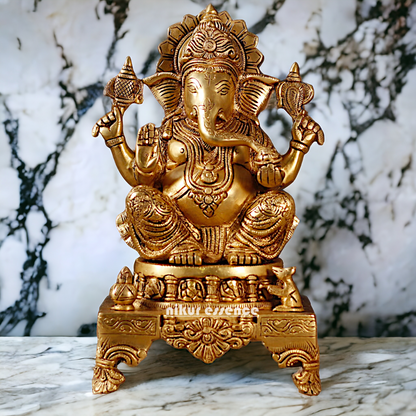 Superfine Brass Ganpati Sitting idol - 11 inches Nikuressence