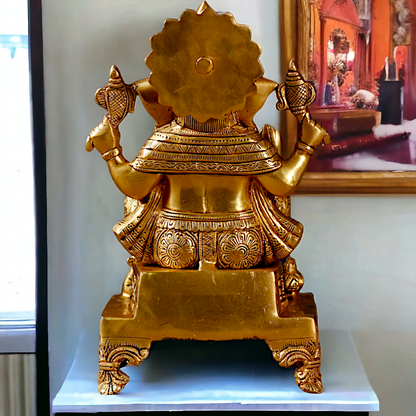 Superfine Brass Ganpati Sitting idol - 11 inches Nikuressence