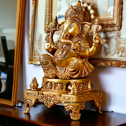 Superfine Brass Ganpati Sitting idol - 11 inches Nikuressence