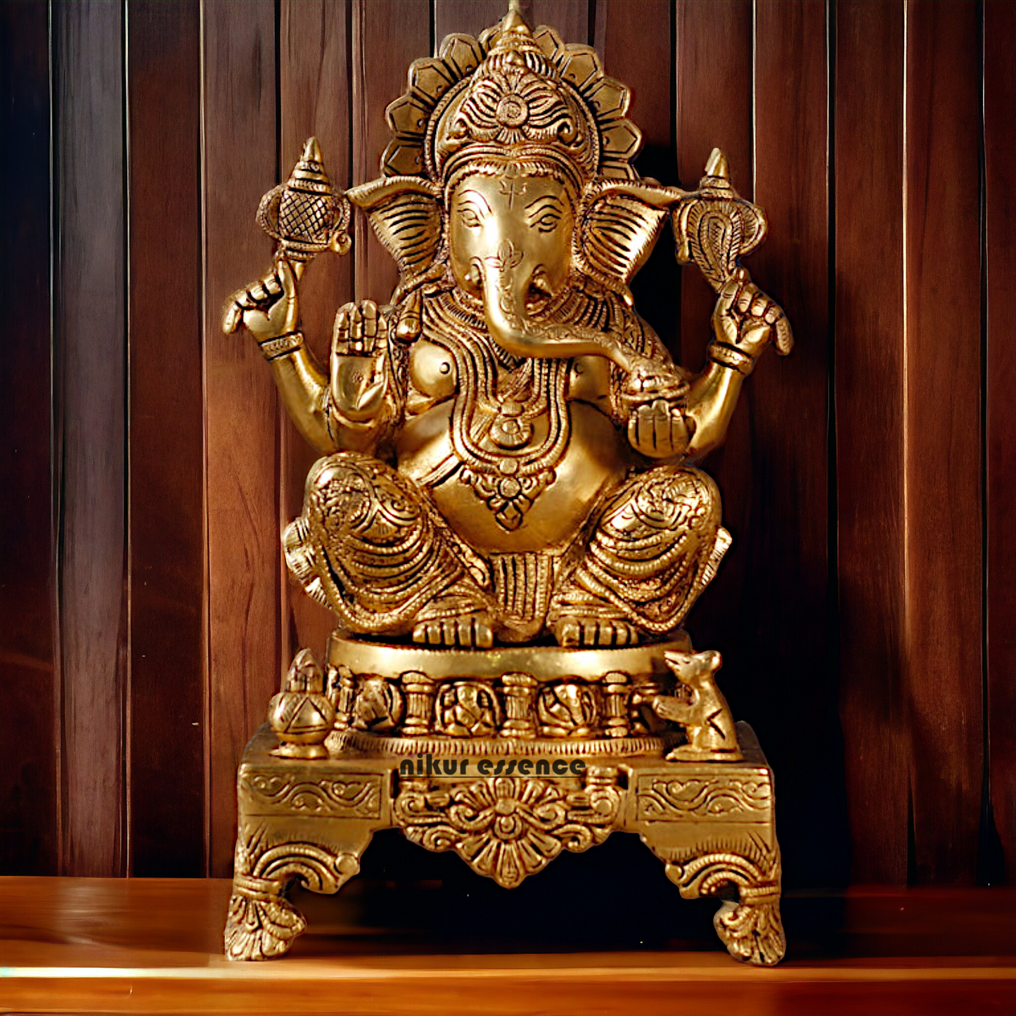 Superfine Brass Ganpati Sitting idol - 11 inches Nikuressence