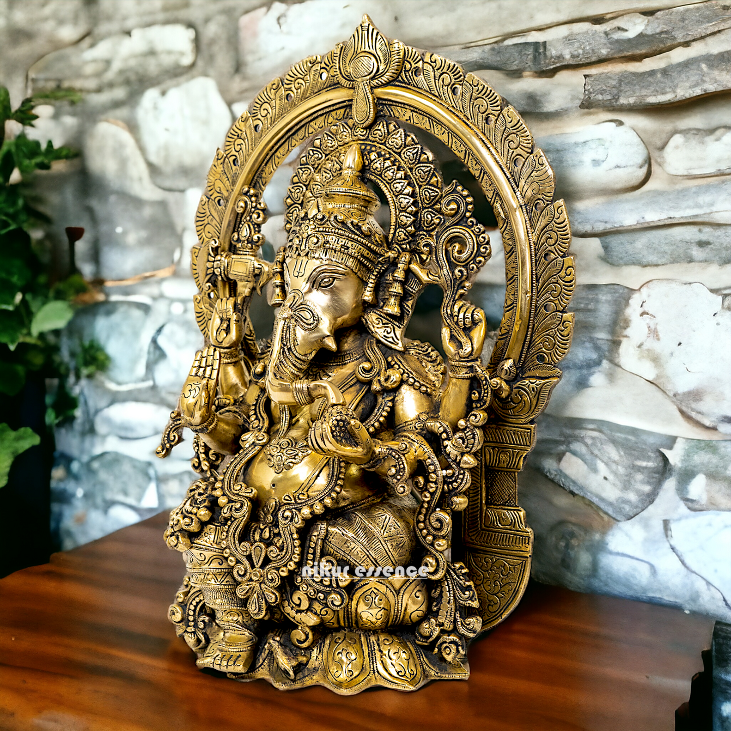 Solid Brass Ganesha Sitting statue - 19 inches Nikuressence