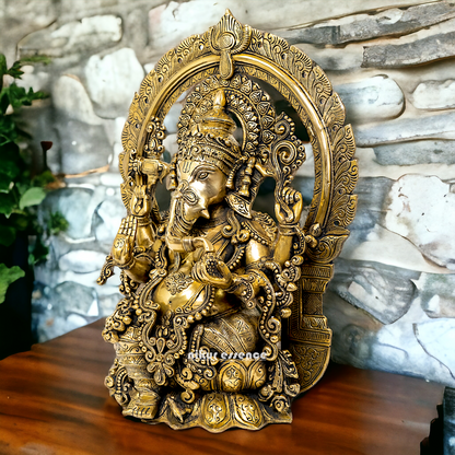 Solid Brass Ganesha Sitting statue - 19 inches Nikuressence