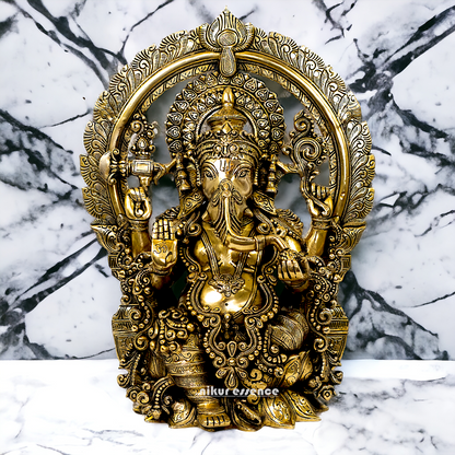 Solid Brass Ganesha Sitting statue - 19 inches Nikuressence