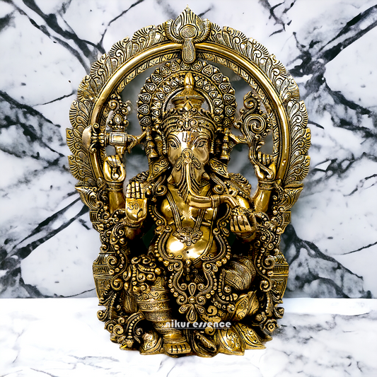 Solid Brass Ganesha Sitting statue - 19 inches Nikuressence