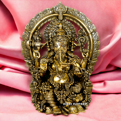 Solid Brass Ganesha Sitting statue - 19 inches Nikuressence
