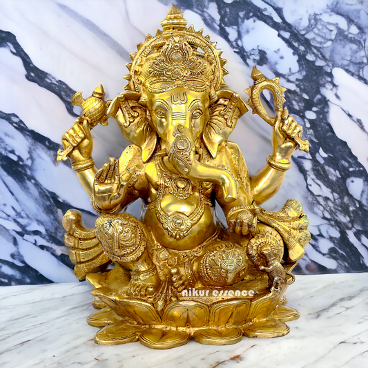 Lord Ganpati Sitting on Lotus solid Brass statue- 21 inches Nikuressence
