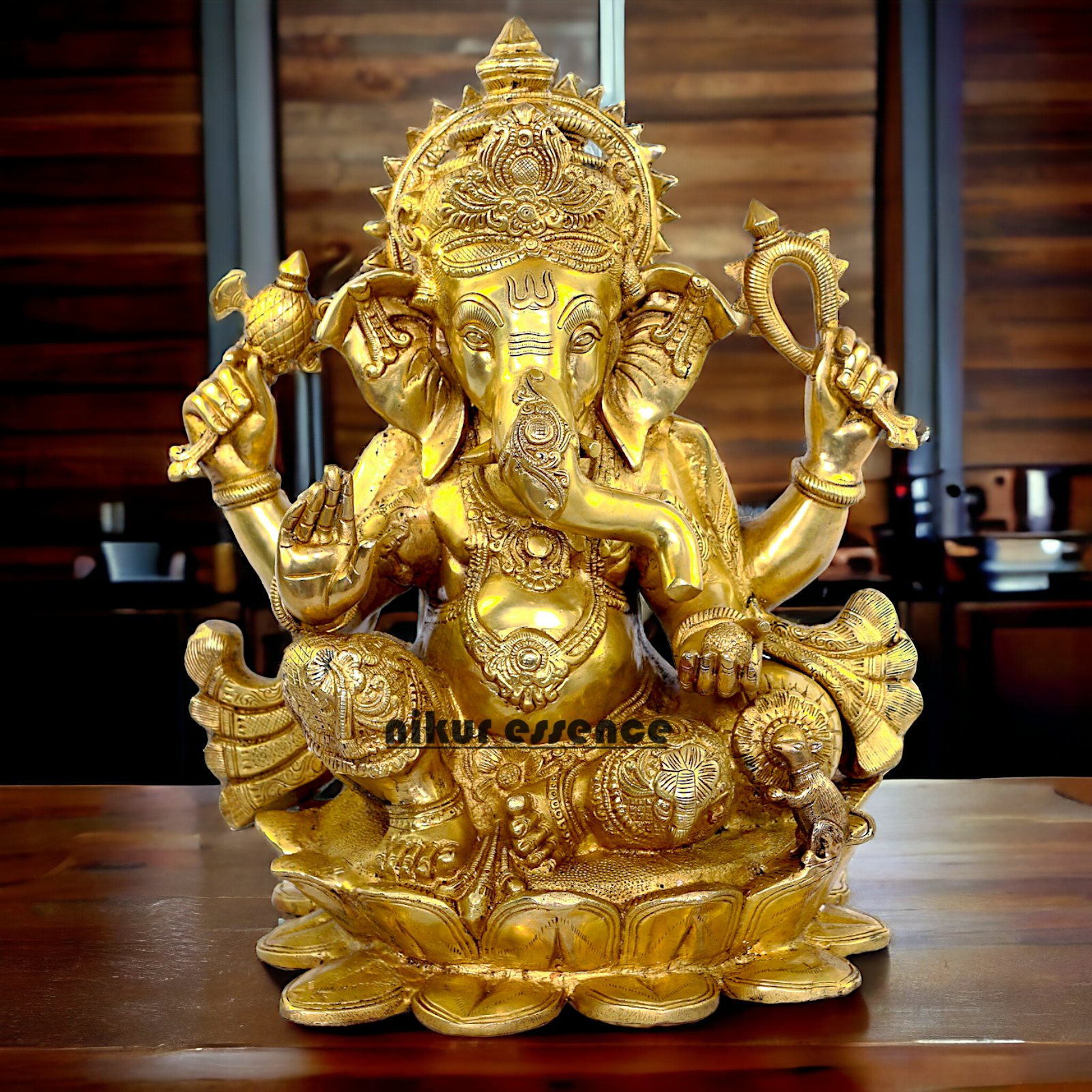 Lord Ganpati Sitting on Lotus solid Brass statue- 21 inches Nikuressence