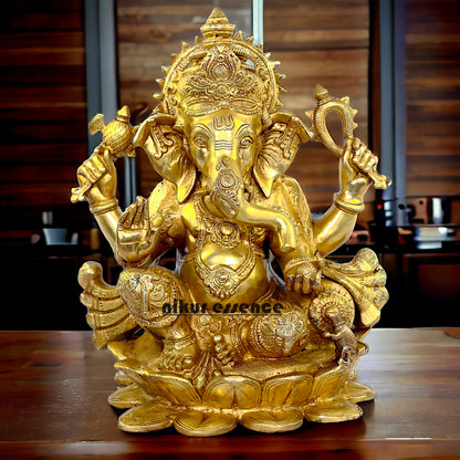 Lord Ganpati Sitting on Lotus solid Brass statue- 21 inches Nikuressence