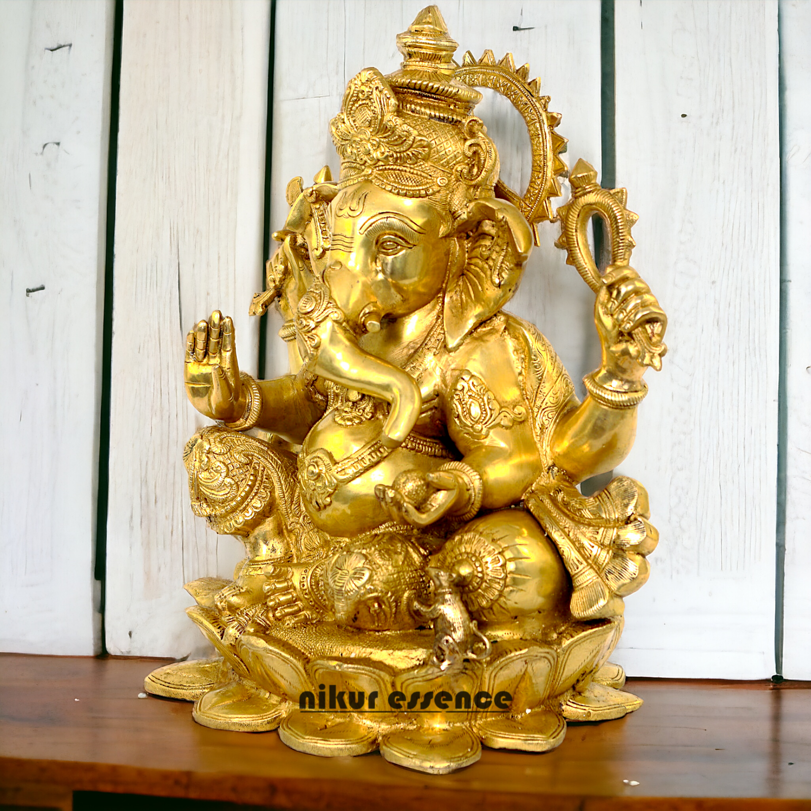Lord Ganpati Sitting on Lotus solid Brass statue- 21 inches Nikuressence