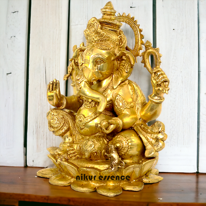 Lord Ganpati Sitting on Lotus solid Brass statue- 21 inches Nikuressence