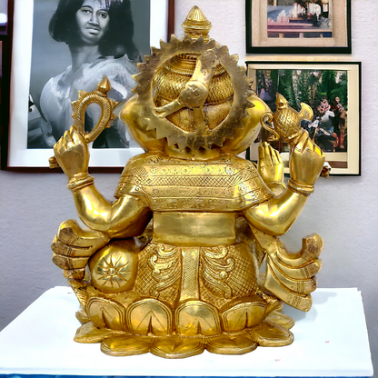 Lord Ganpati Sitting on Lotus solid Brass statue- 21 inches Nikuressence