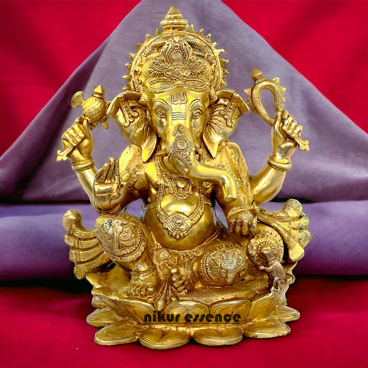 Lord Ganpati Sitting on Lotus solid Brass statue- 21 inches Nikuressence