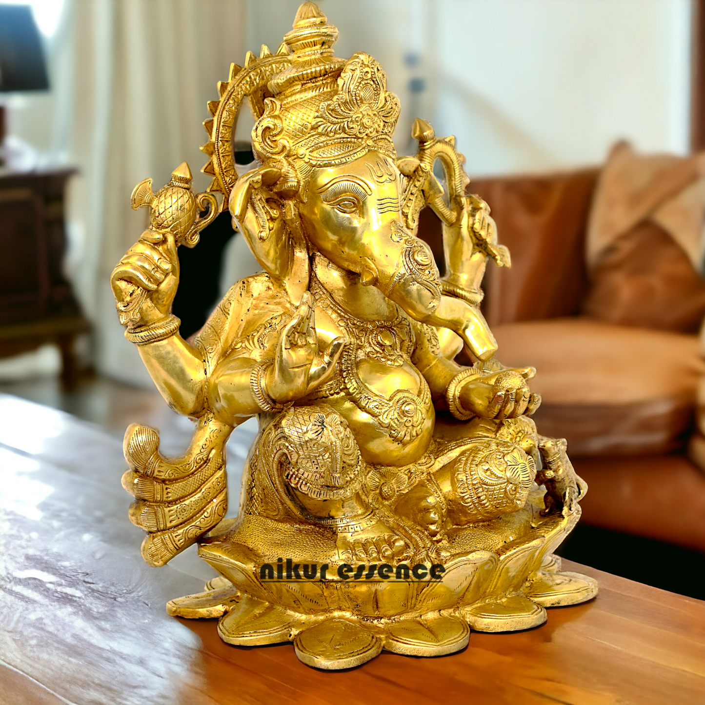 Lord Ganpati Sitting on Lotus solid Brass statue- 21 inches Nikuressence