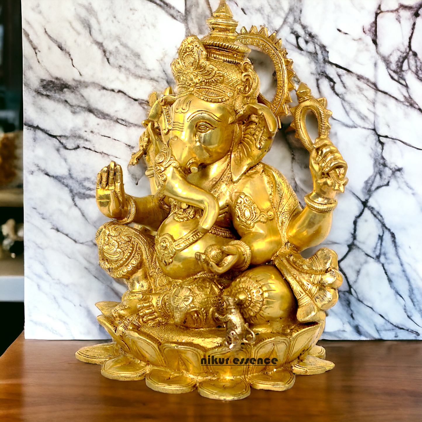 Lord Ganpati Sitting on Lotus solid Brass statue- 21 inches Nikuressence